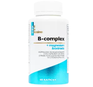 Комплекс вітамінів групи B з магнієм B-complex+magnesium ABU, 60 капсул Комплекс вітамінів групи B з магнієм B-complex+magnesium ABU, 60 капсул